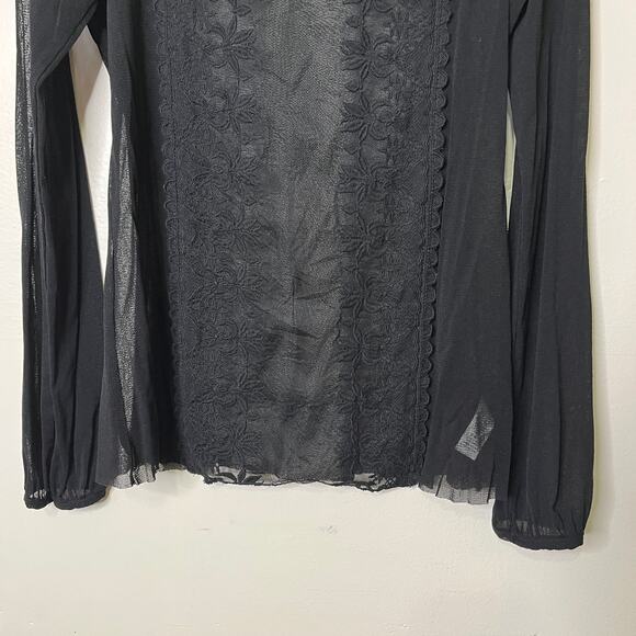 Weston Sheer Lace Mesh Blouse Top Medium Black Long Sleeve Whimsygoth Witchy - Picture 4 of 5